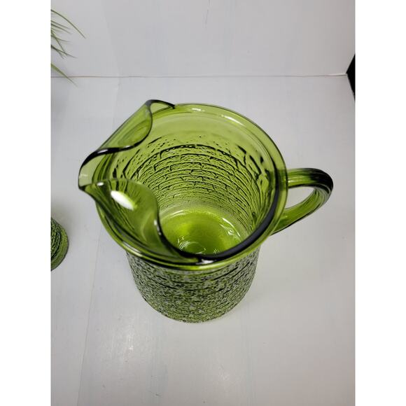 Vintage Bartlett Collins Brick Road Green Glass Pitcher & 4 Tumblers, MCM - Picture 3 of 6